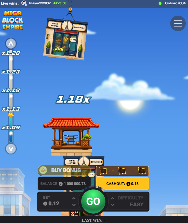 MegaBlock Empire app casino bonus demo gratis italiano, gru e torre in vista mobile verticale